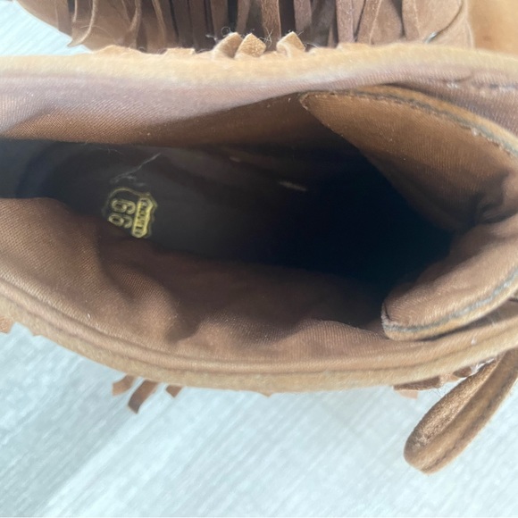 Route 66 womens rust tan faux suede fringed booties 3" wedge heels 10 - Picture 10 of 10